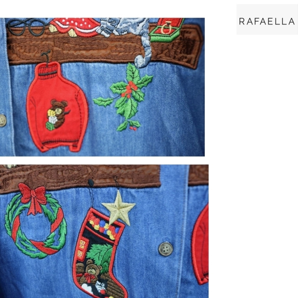 RAFAELLA Vintage Chambray Embroidered Christmas Denim Shirt Size Small - Picture 4 of 6